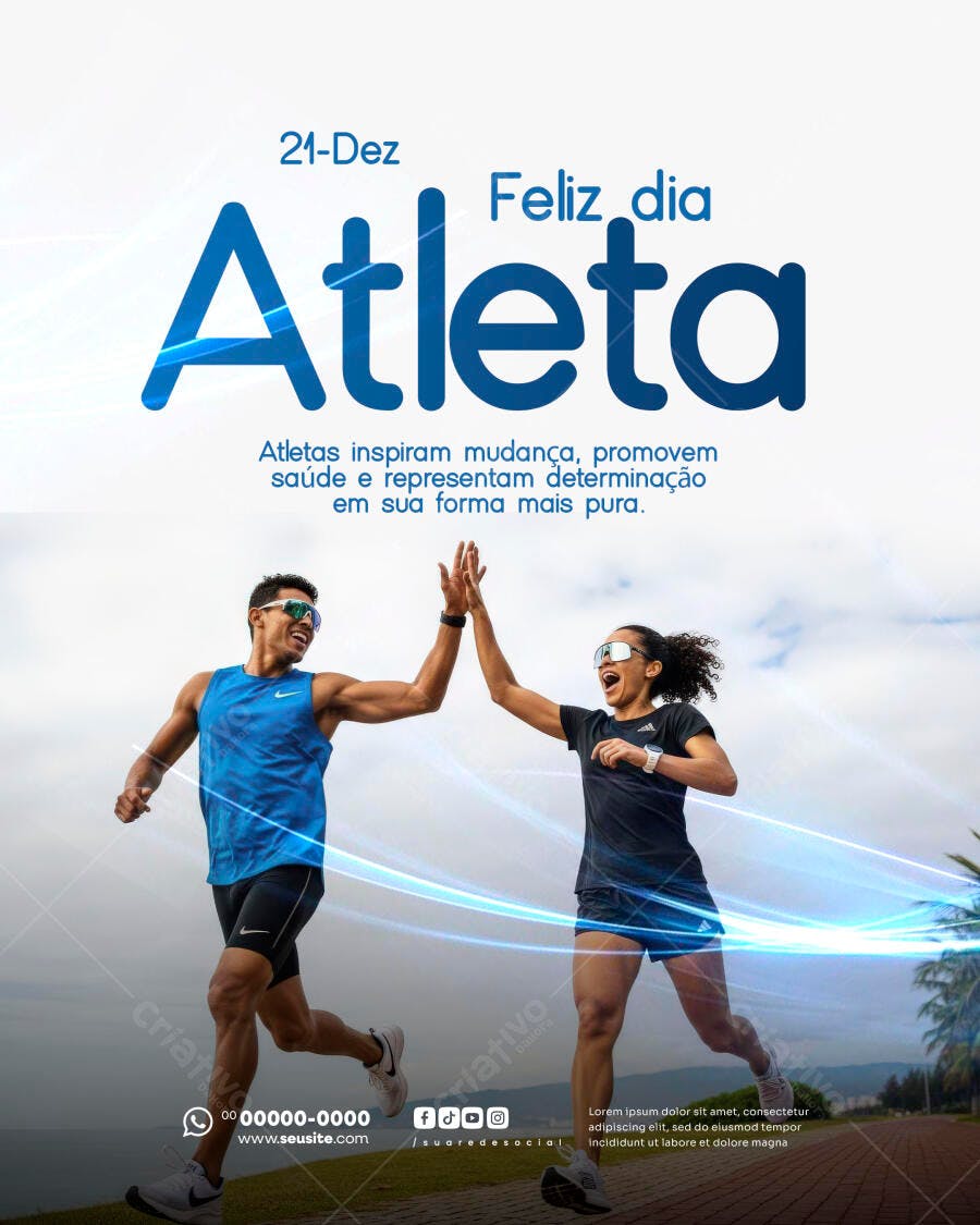 Flyer Dia do Atleta Corredores High-five 21 Dezembro PSD Editável