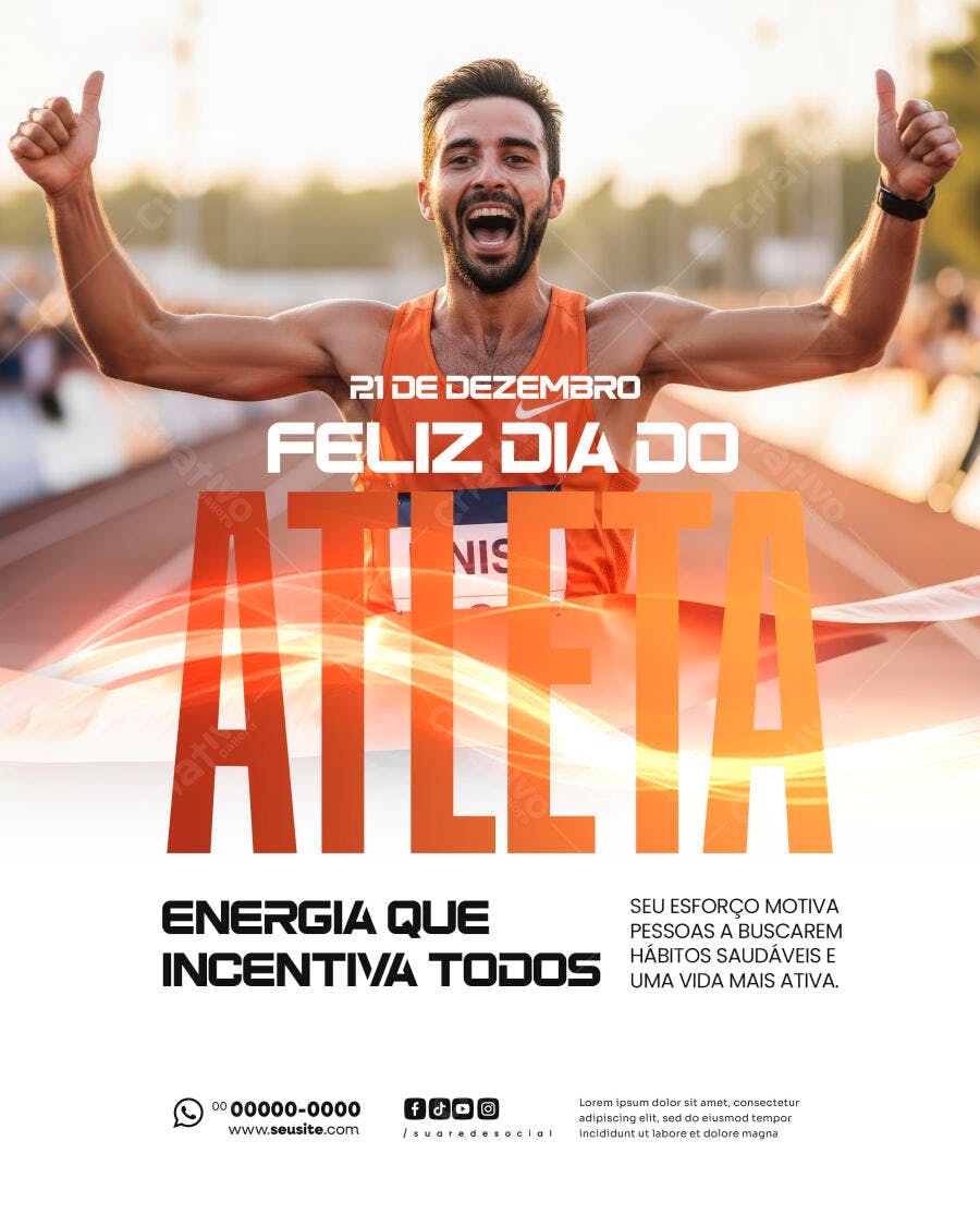 Flyer Dia do Atleta Corredor Masculino Celebrando PSD Editável