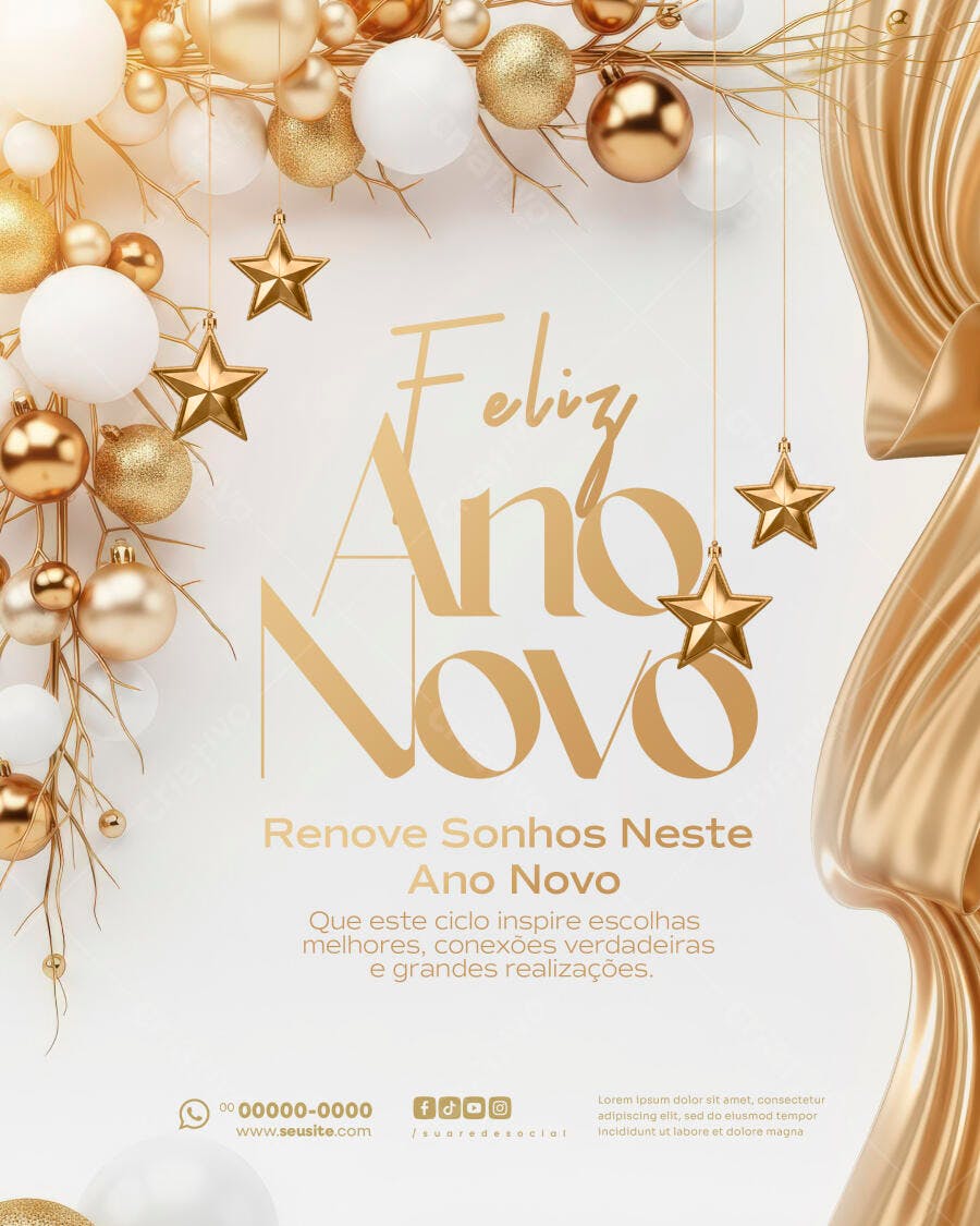 Post para Redes Sociais Feliz Ano Novo PSD Editável