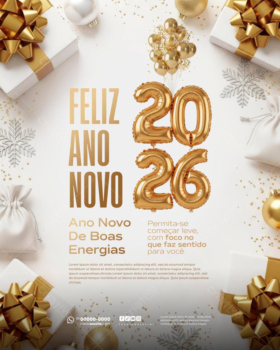 Flyer Feliz Ano Novo 2026 PSD Editável