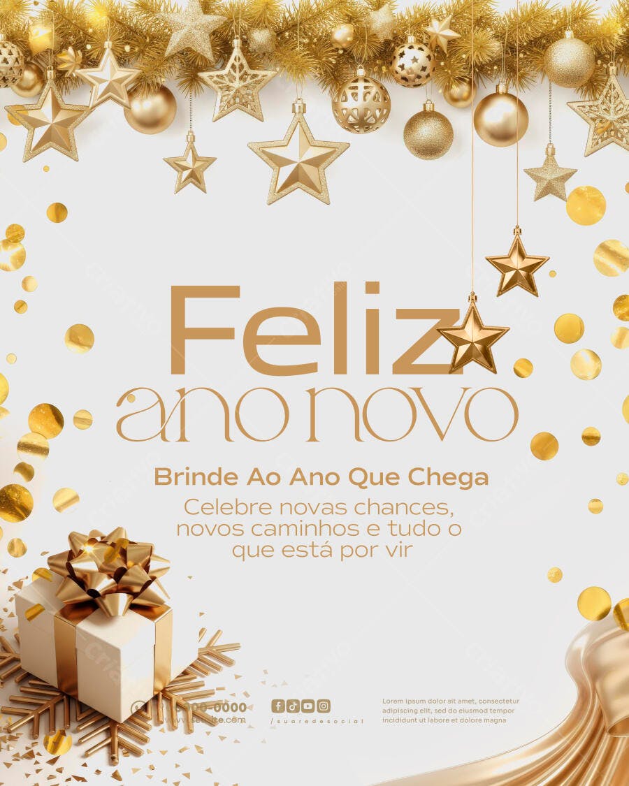 Flyer para Feliz Ano Novo com Brinde e Celebração PSD Editável