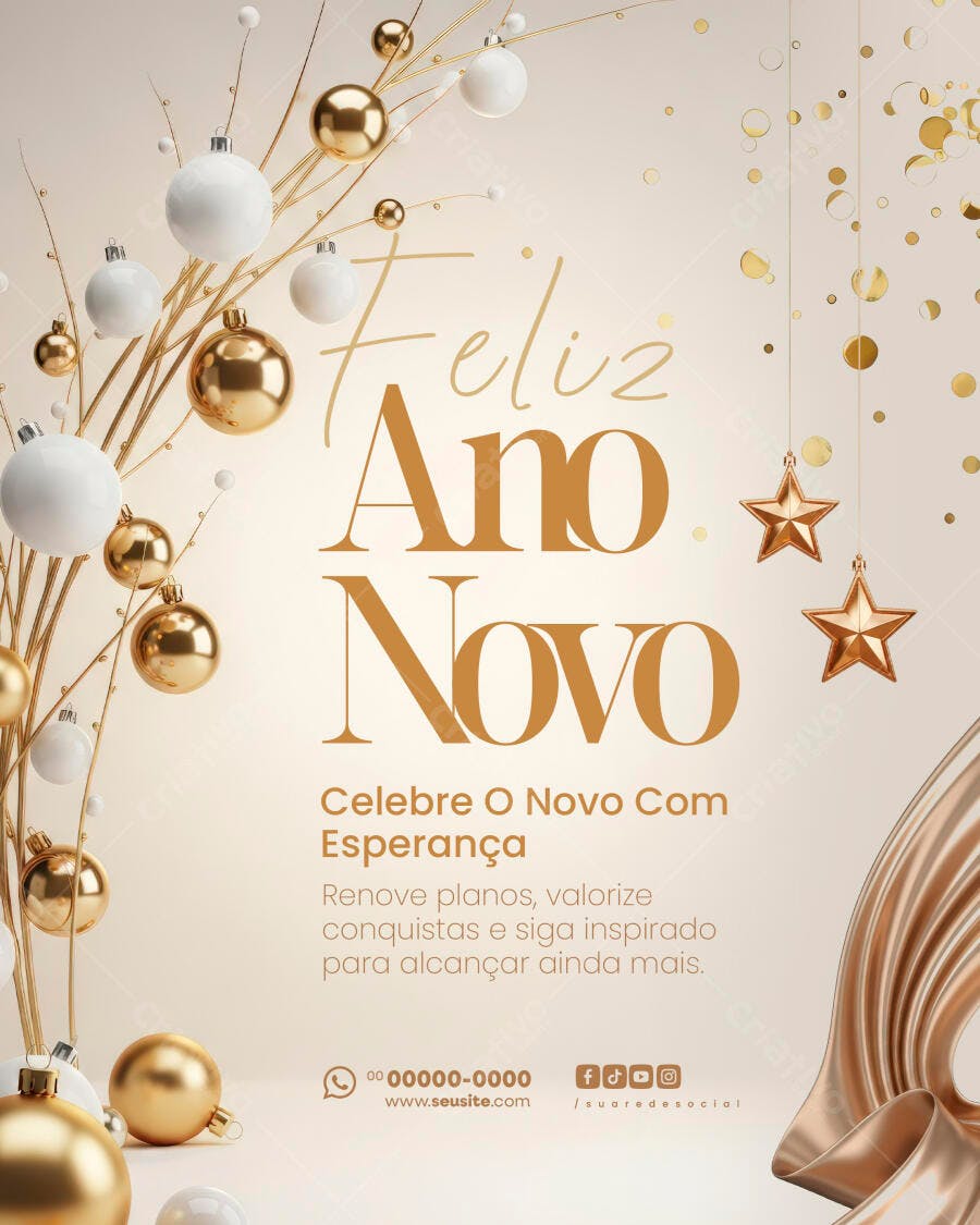 Post para Redes Sociais Feliz Ano Novo PSD Editável