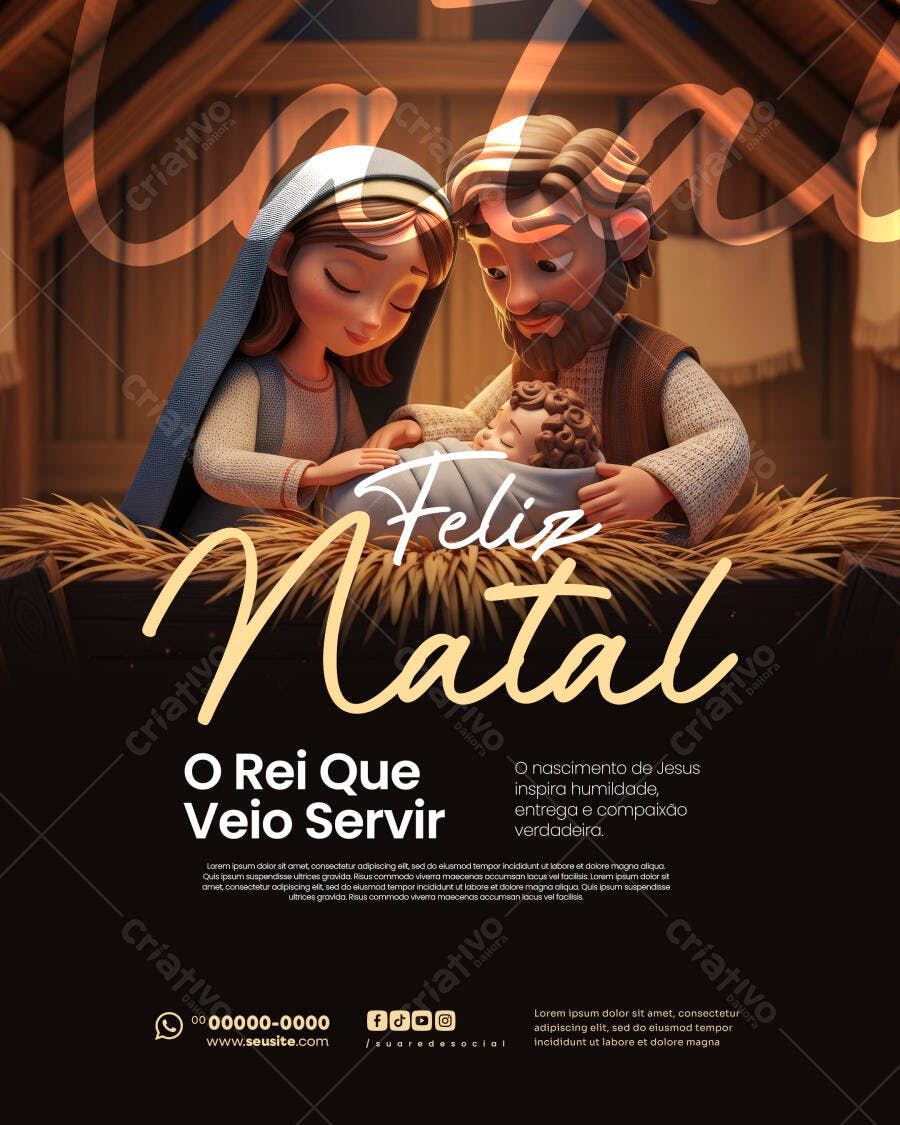 Flyer Natal O Rei Que Veio Servir Presépio 3D PSD Editável