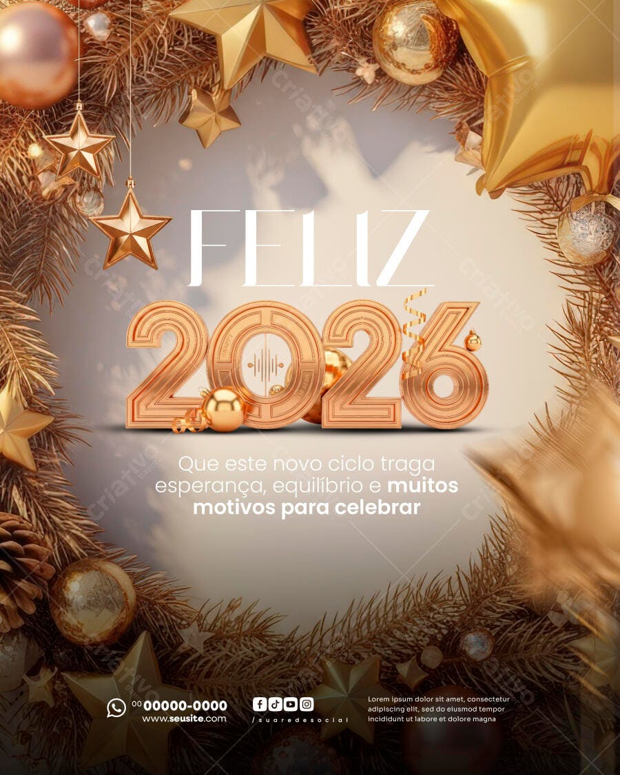 Flyer de Ano Novo Dourado 2026 PSD Editável