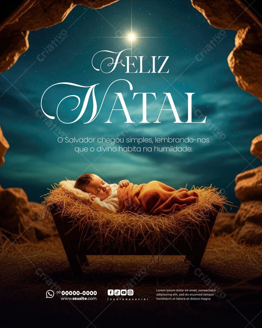 Post Social Feliz Natal O Salvador Chegou Simples PSD Editável