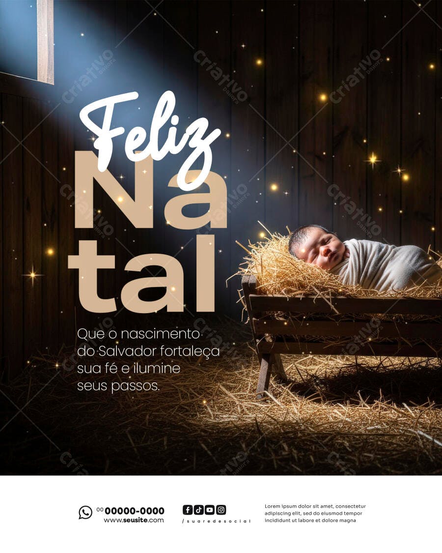 Flyer Natal Feliz Natal Bebê Jesus Manjedoura PSD Editável