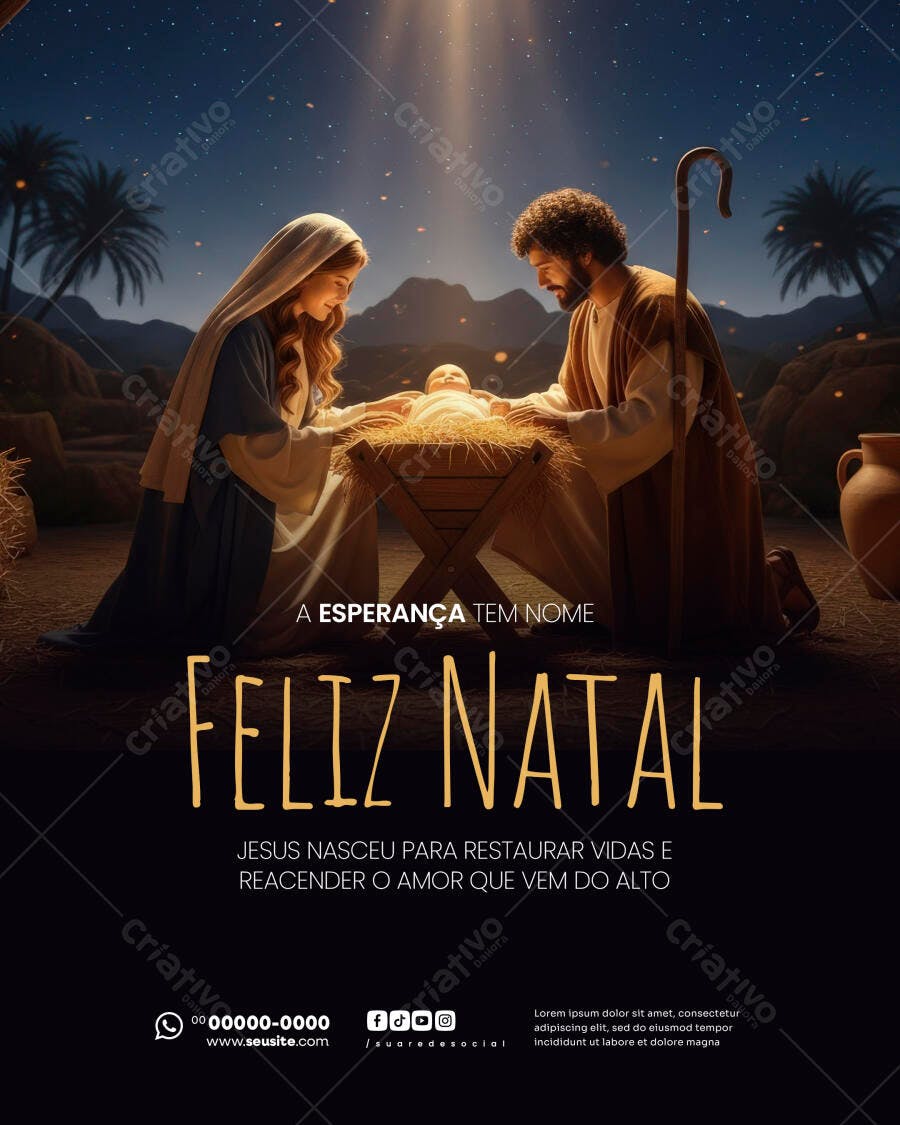 Flyer Feliz Natal Presépio Sagrada Família PSD Editável