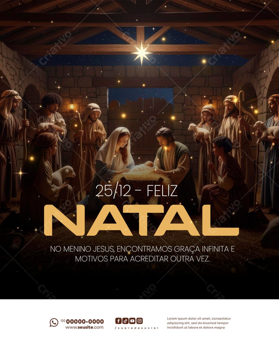 Flyer Feliz Natal 25/12 Presépio PSD Editável