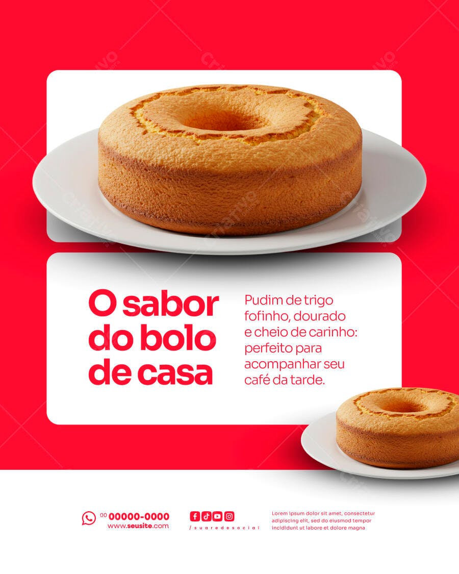 Flyer Post Bolo de Trigo Dourado para Padaria e Cafeteria PSD Editável