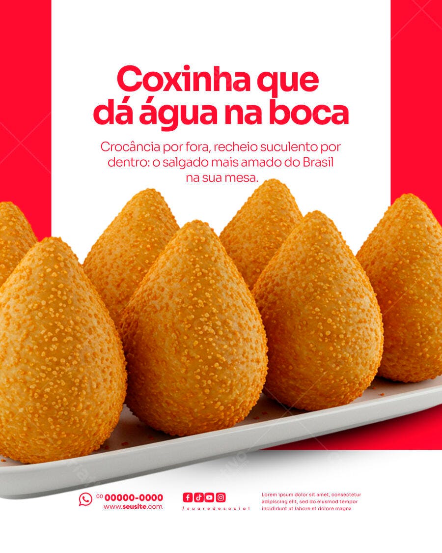 Flyer de Coxinha Saborosa para Lanchonete PSD Editável