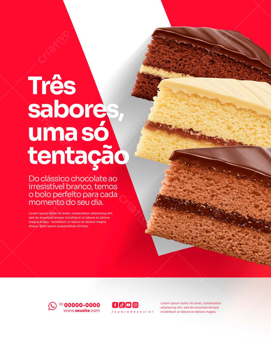 Flyer Promoção Três Sabores de Bolo PSD Editável