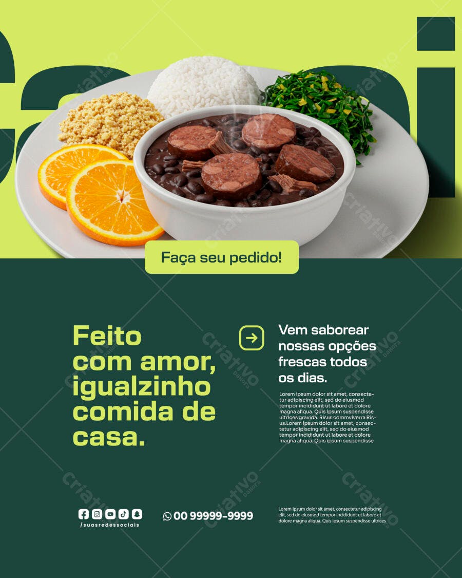 Flyer Comida Brasileira Feijoada para Restaurante PSD Editável