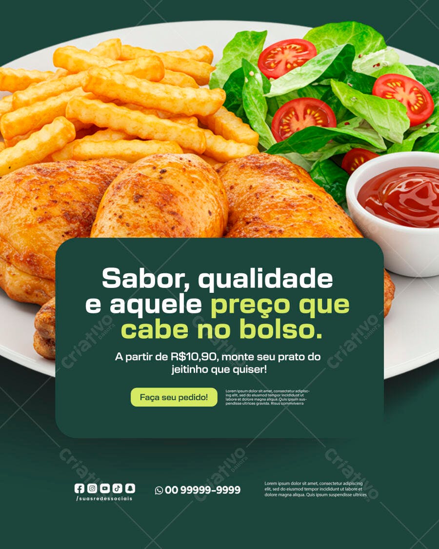 Flyer de Oferta Frango Crocante Batata e Salada PSD Editável