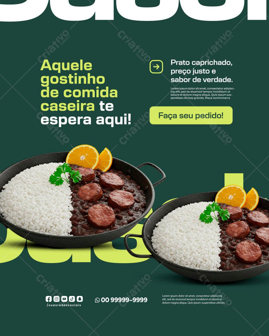 Flyer Comida Caseira Prato Feijoada Delivery PSD Editável