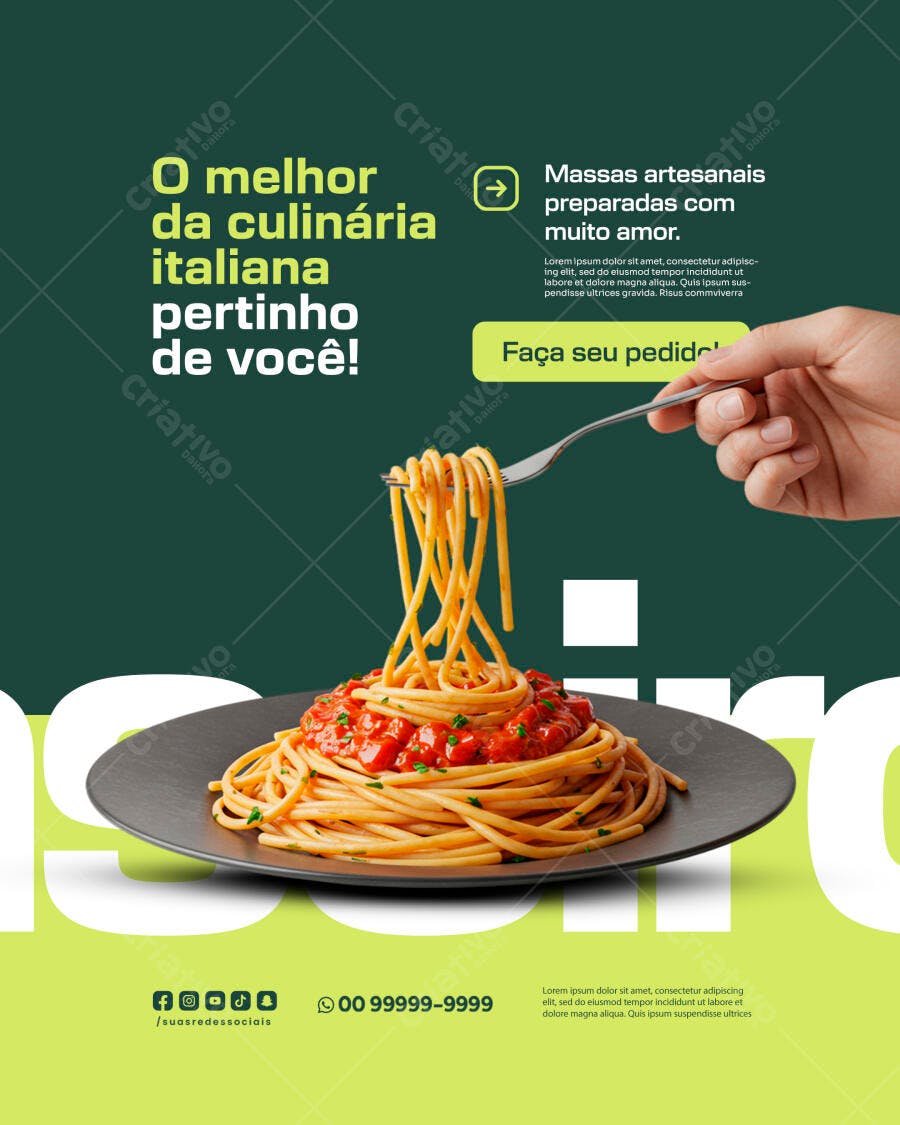 Flyer Massas Artesanais Culinária Italiana PSD Editável