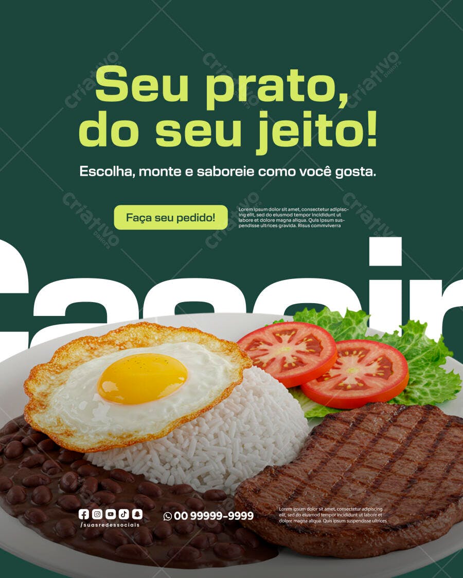Flyer Restaurante Monte Seu Prato Comida Caseira PSD Editável