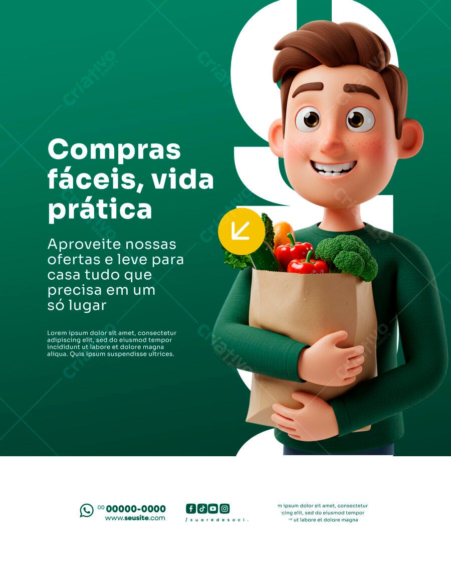 Flyer para Supermercado Compras Fáceis PSD Editável