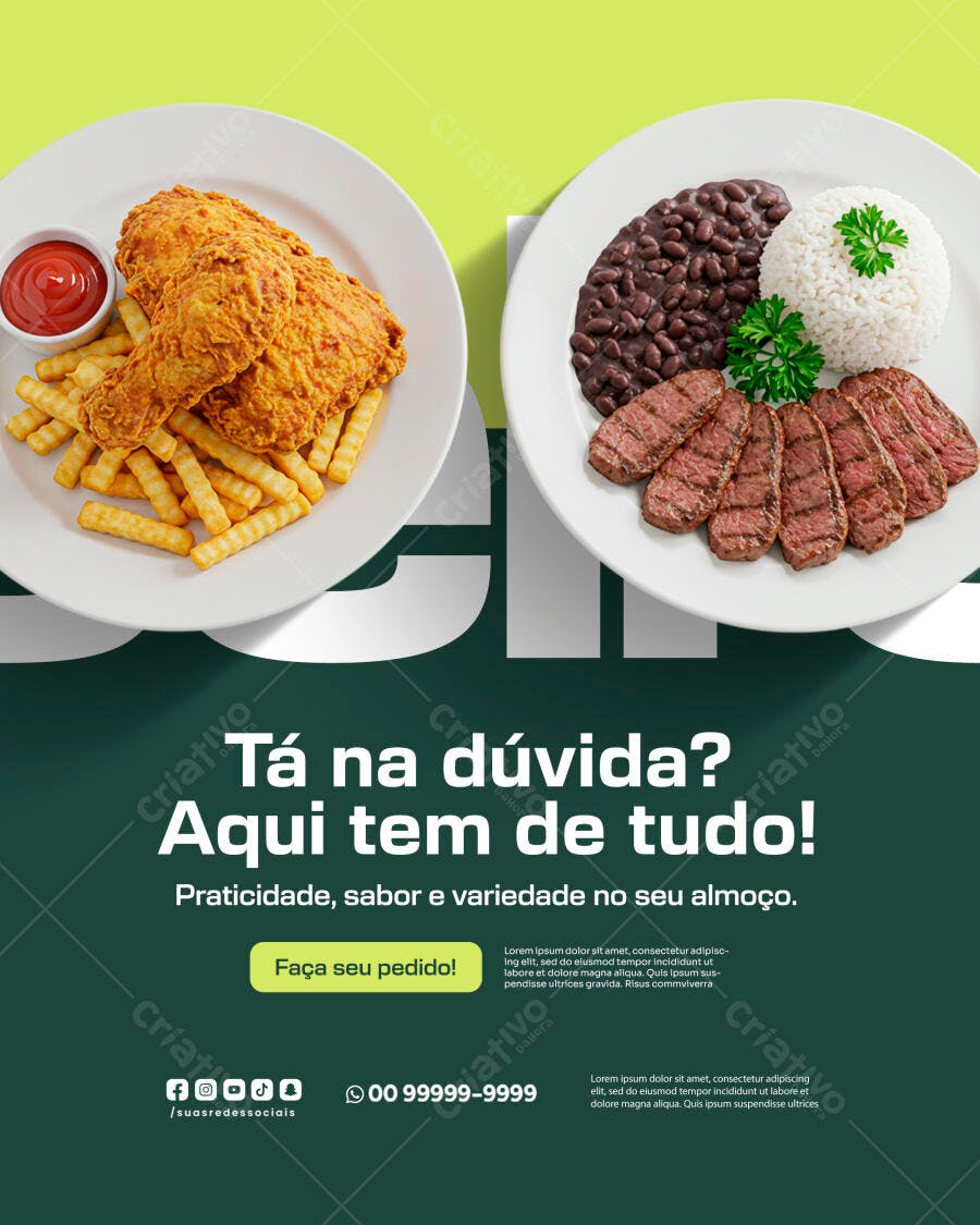 Flyer Almoço Prato Feito Frango Frito e Bife Grelhado PSD Editável