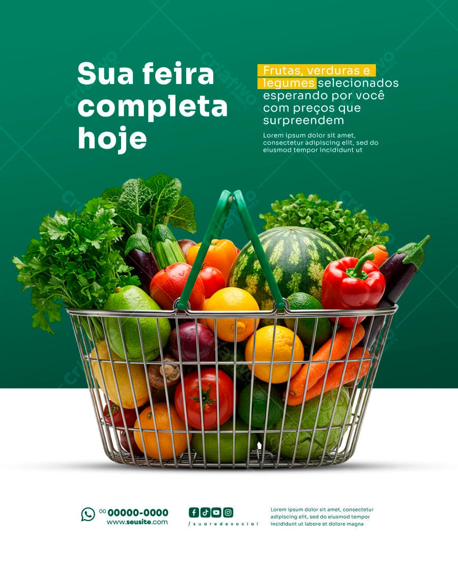 Flyer para Feira de Hortifrúti Sua Feira Completa PSD Editável