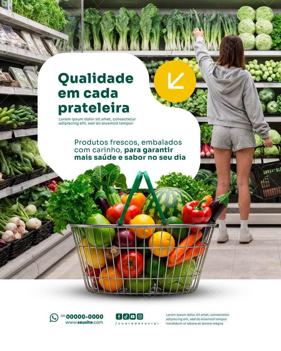 Post para Supermercado Qualidade e Produtos Frescos PSD Editável