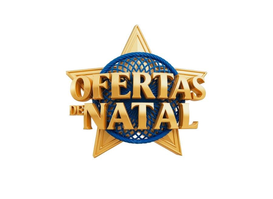 Selo 3D de oferta Natal dourado metálico estrela azul