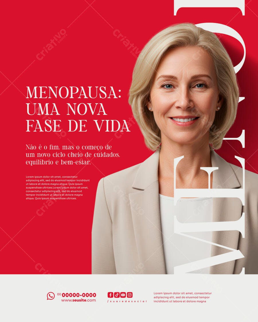 Flyer Menopausa Uma Nova Fase de Vida Mulher Sorrindo PSD Editável