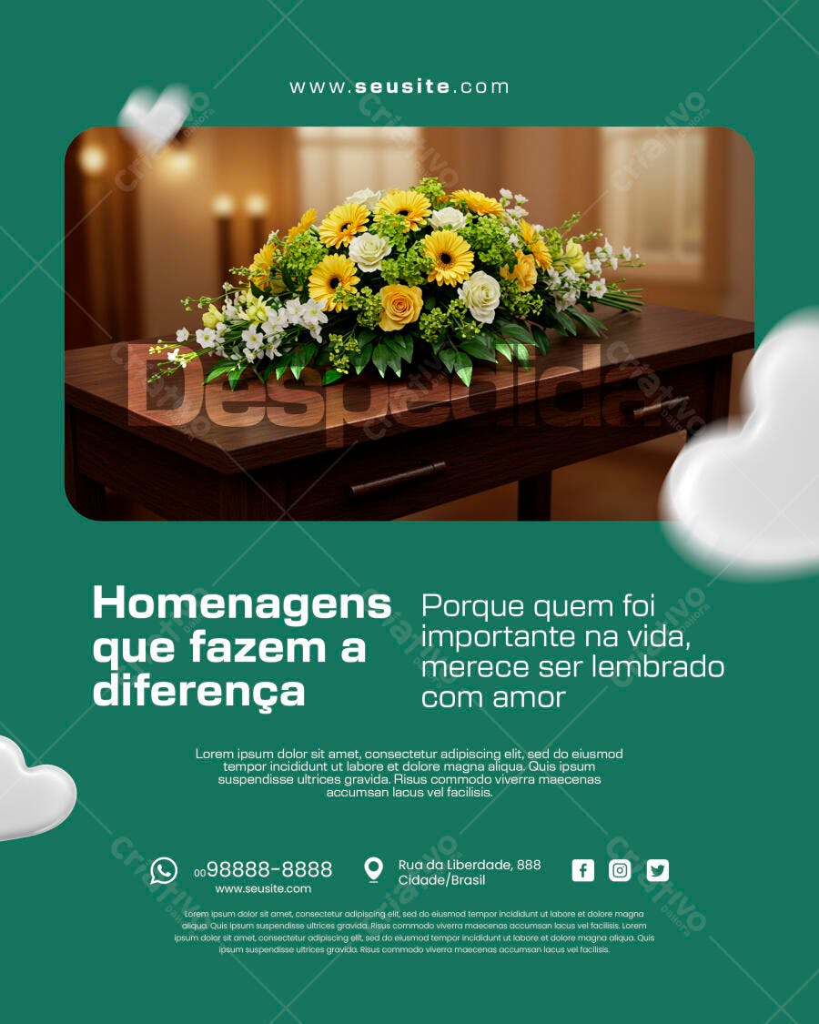 Flyer para Homenagens Póstumas com Flores PSD Editável
