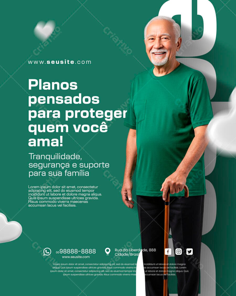 Flyer Planos Proteção Familiar Homem Idoso PSD Editável