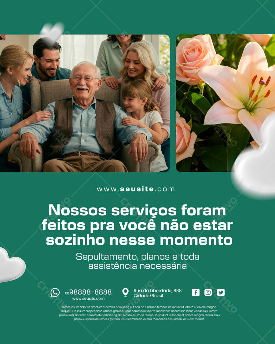 Flyer para Serviços Funerários com Apoio Familiar PSD Editável