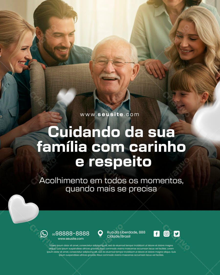 Flyer Cuidando da Família com Carinho e Respeito PSD Editável