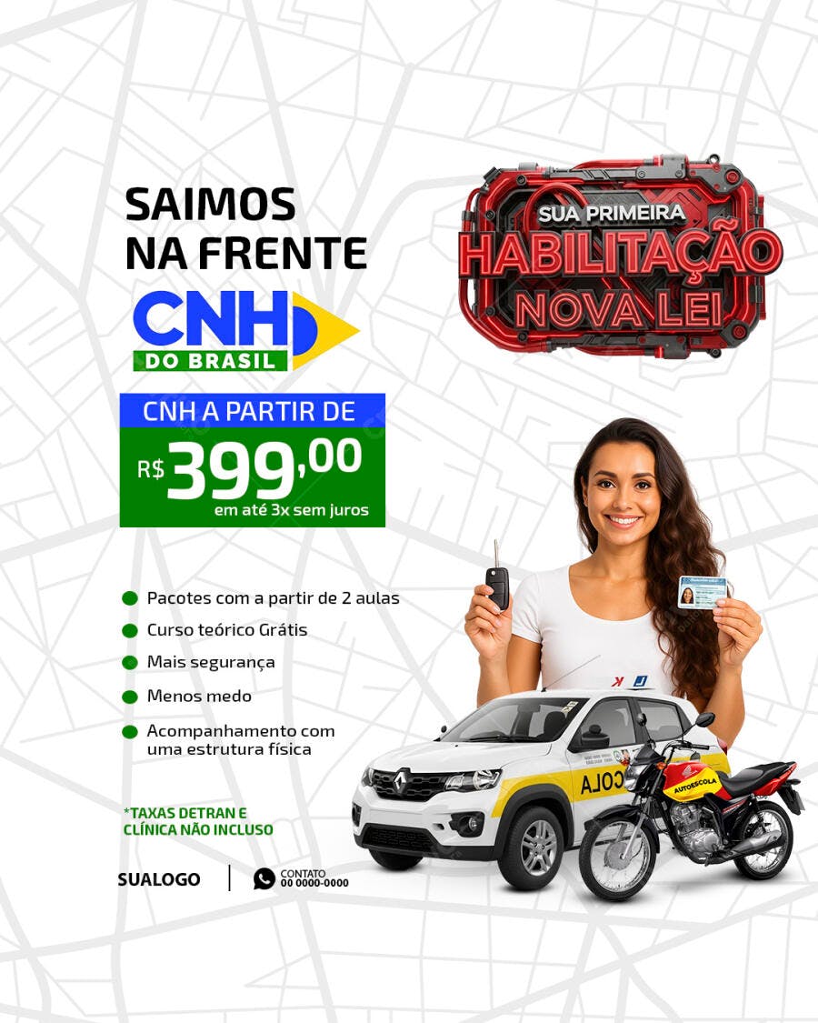 Flyer para Autoescola Habilitação Nova Lei CNH Promoção PSD Editável