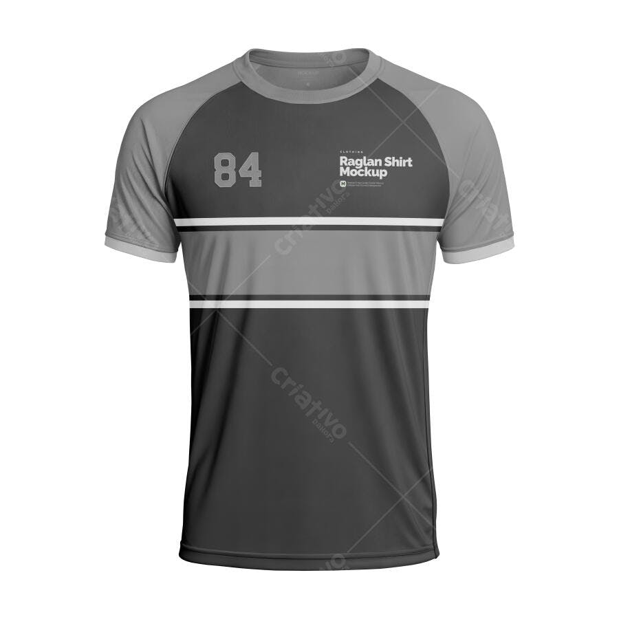 Mockup Camiseta Raglan Esportiva Cinza Chumbo e Cinza Claro, Design Moderno