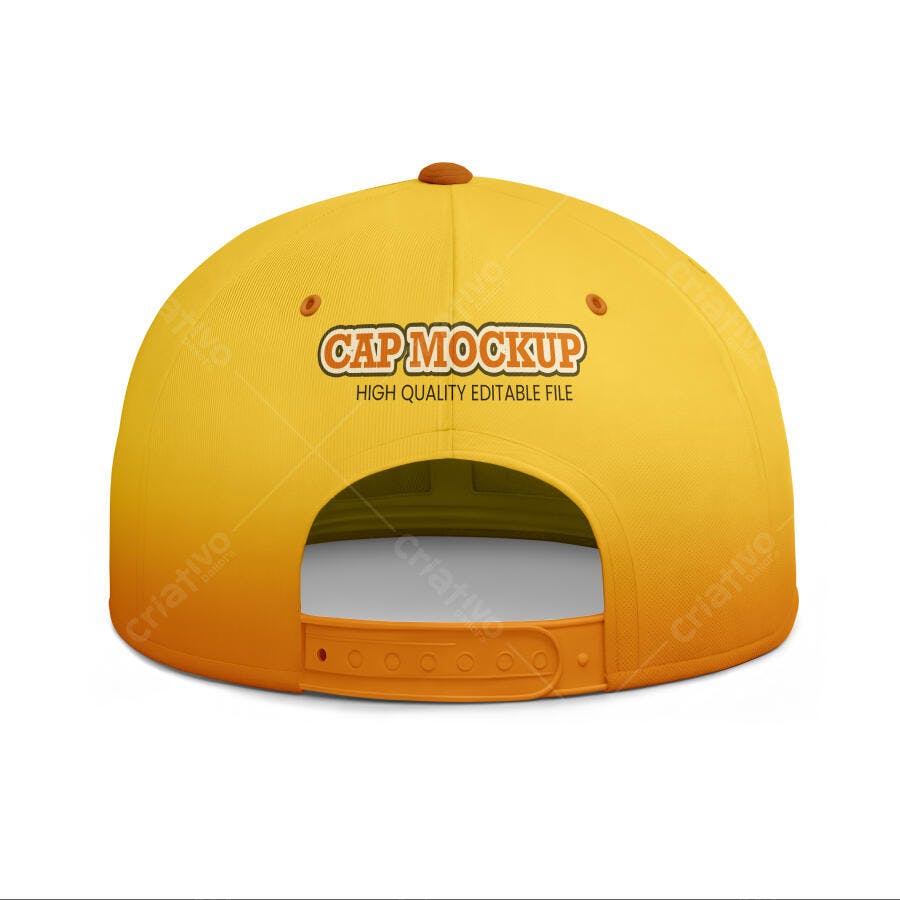 Mockup Boné Aba Reta Amarelo Laranja Degradê Vista Traseira Realista