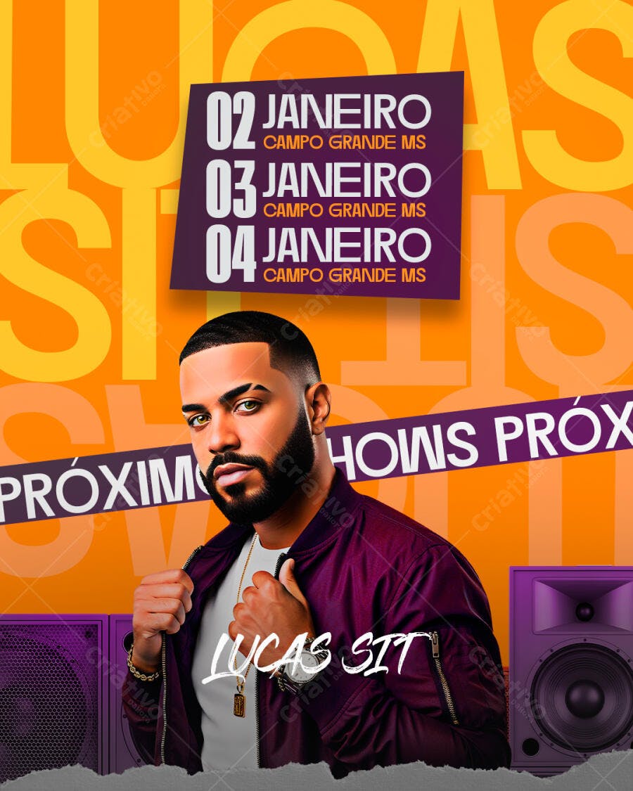 Flyer Próximos Shows Lucas Sit Campo Grande MS PSD Editável