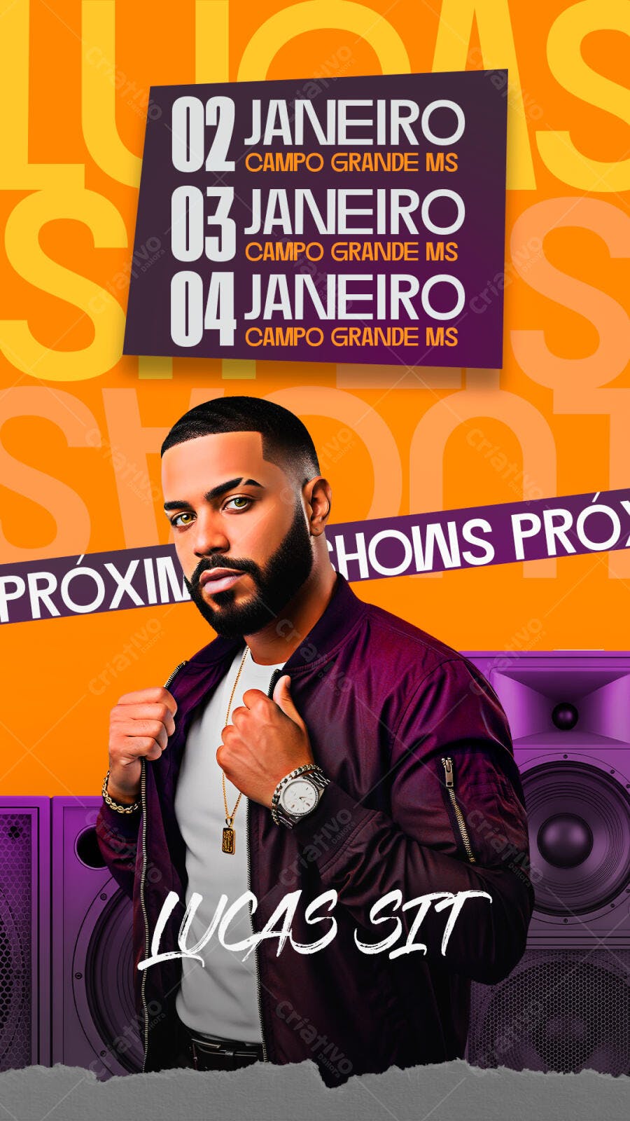 Flyer Próximos Shows Lucas Sit PSD Editável