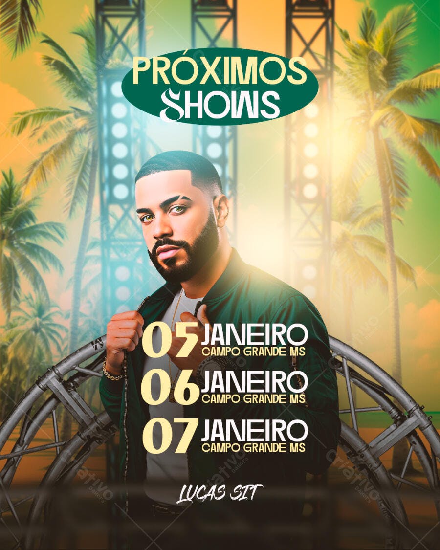 Flyer para Próximos Shows Lucas Sit Tropical PSD Editável