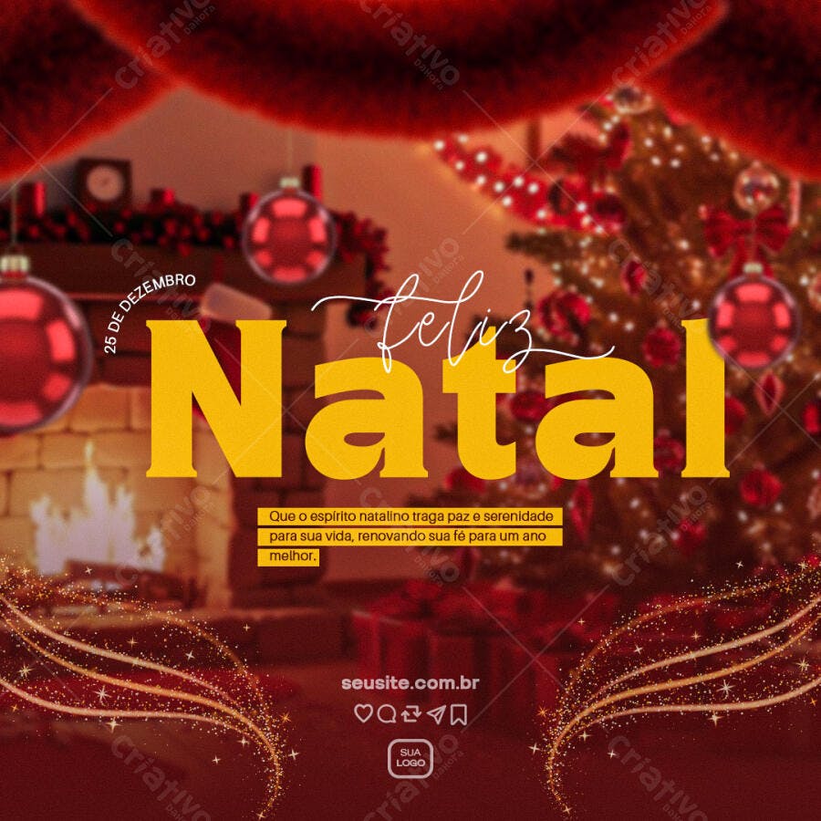 Post para Redes Sociais Feliz Natal Aconchegante PSD Editável