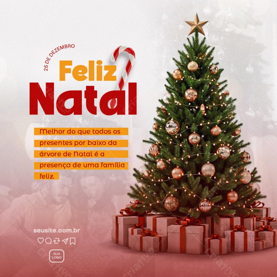 Post Social para Feliz Natal Família e Árvore de Presentes PSD Editável