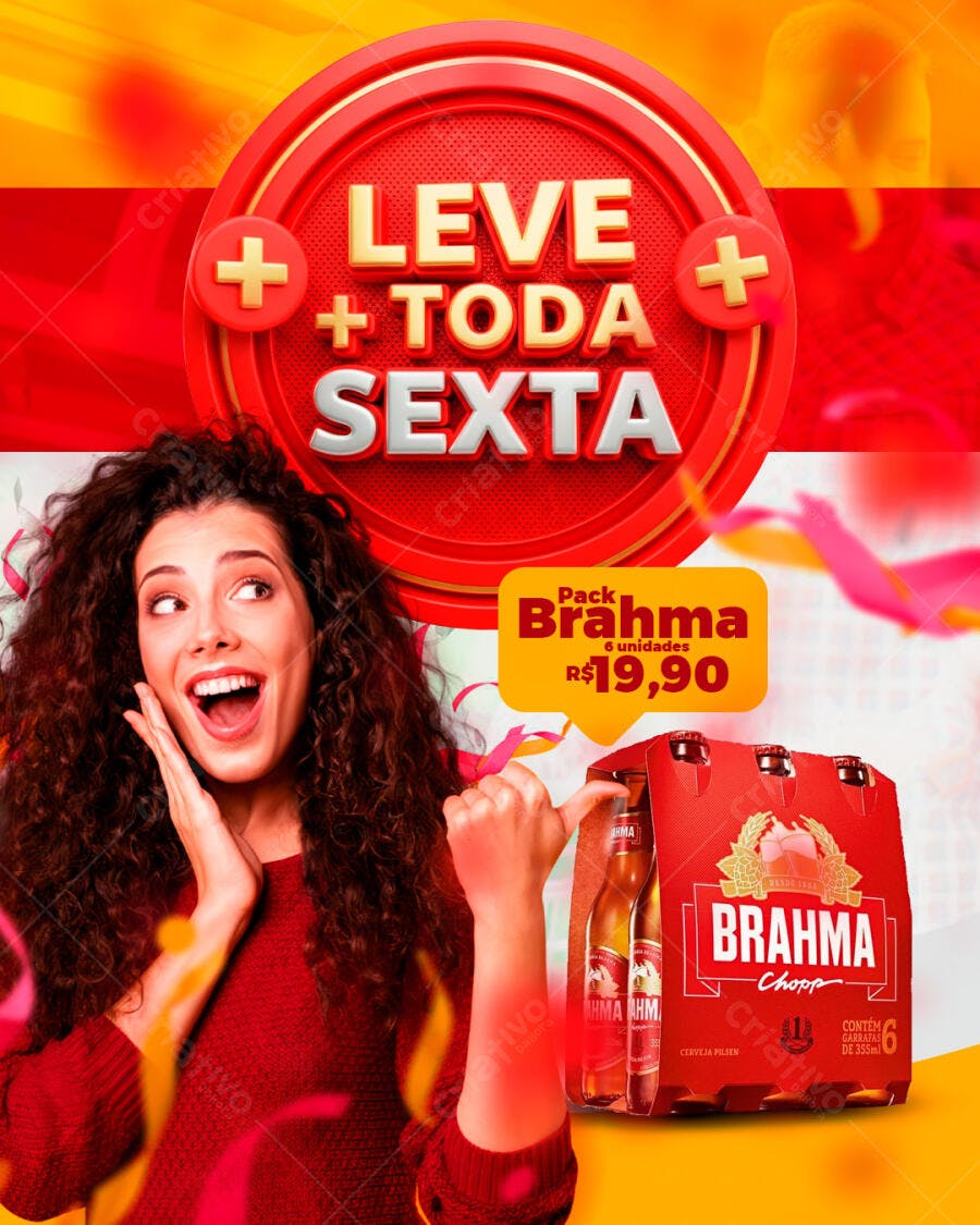 Flyer Promoção Cerveja Brahma Leve Mais Toda Sexta PSD Editável