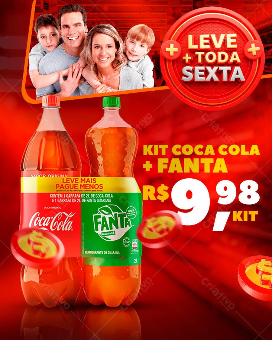 Flyer Promoção Refrigerante Família Kit Coca Cola Fanta PSD Editável