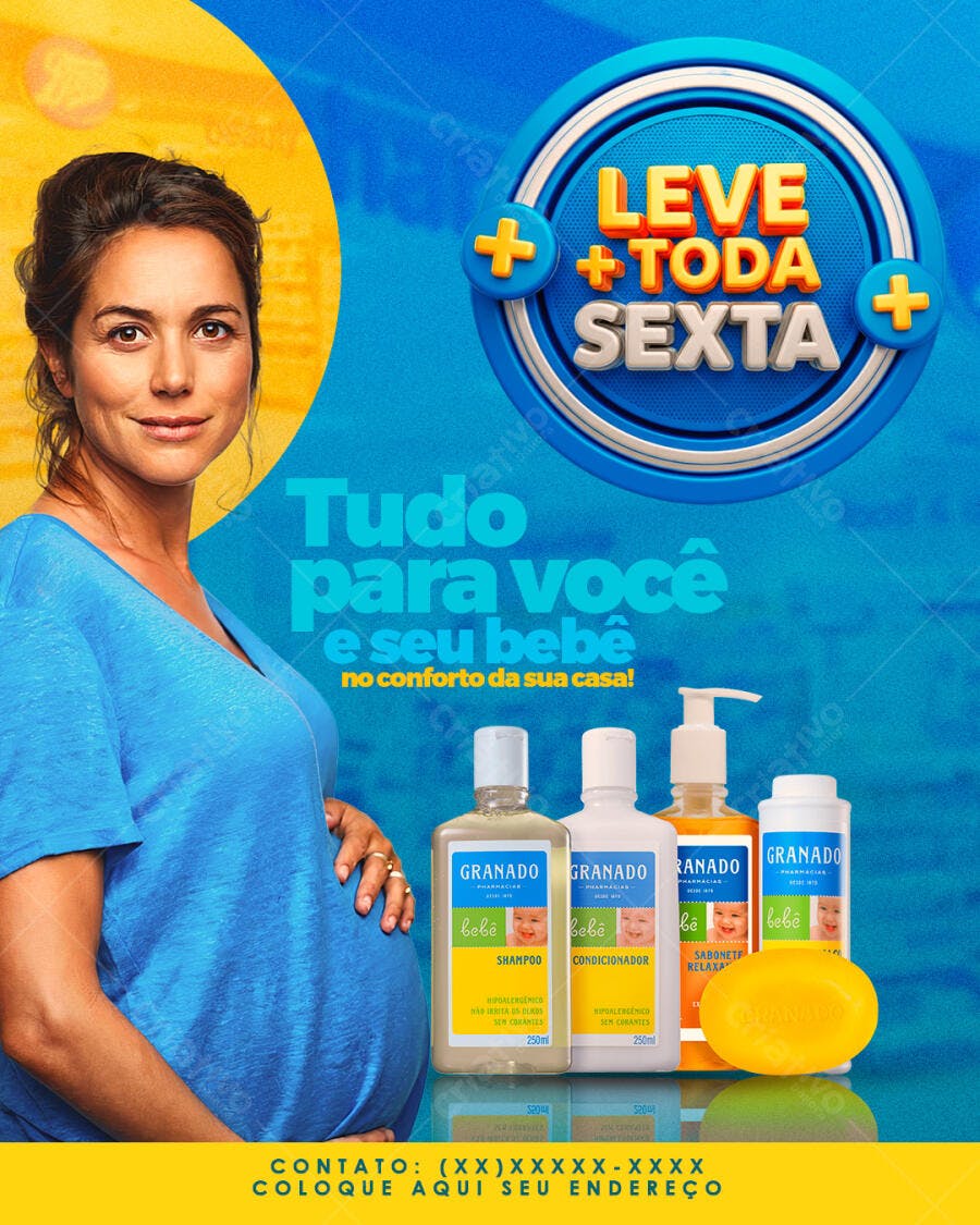 Flyer Promoção Granado Bebê Mulher Grávida Leve Toda Sexta PSD Editável