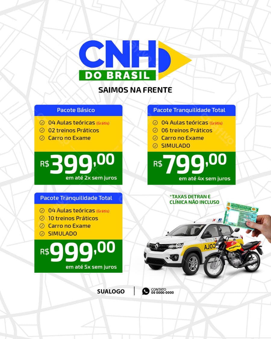 Flyer para Autoescola CNH do Brasil Pacotes Habilitação PSD Editável