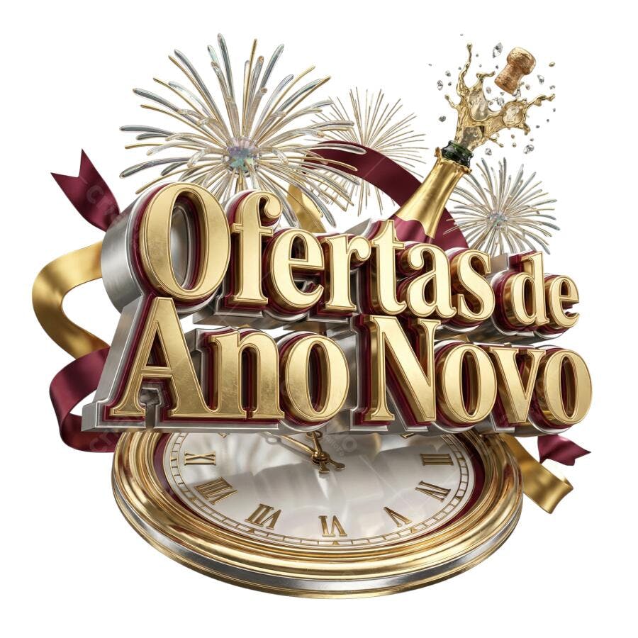 Banner Ofertas de Ano Novo Dourado Prata Champagne PNG com fundo transparente