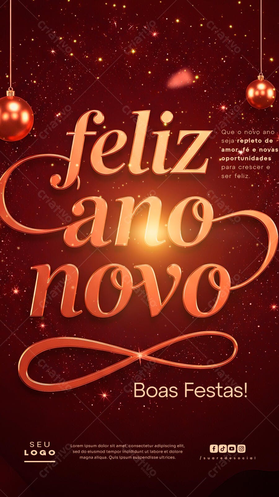 Post para Redes Sociais Feliz Ano Novo com Boas Festas PSD Editável