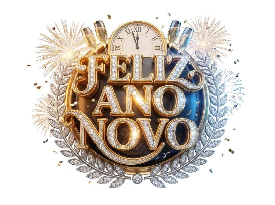 Imagem PNG Feliz Ano Novo relógio champanhe fogos de artifício ouro prata PNG com fundo transparente