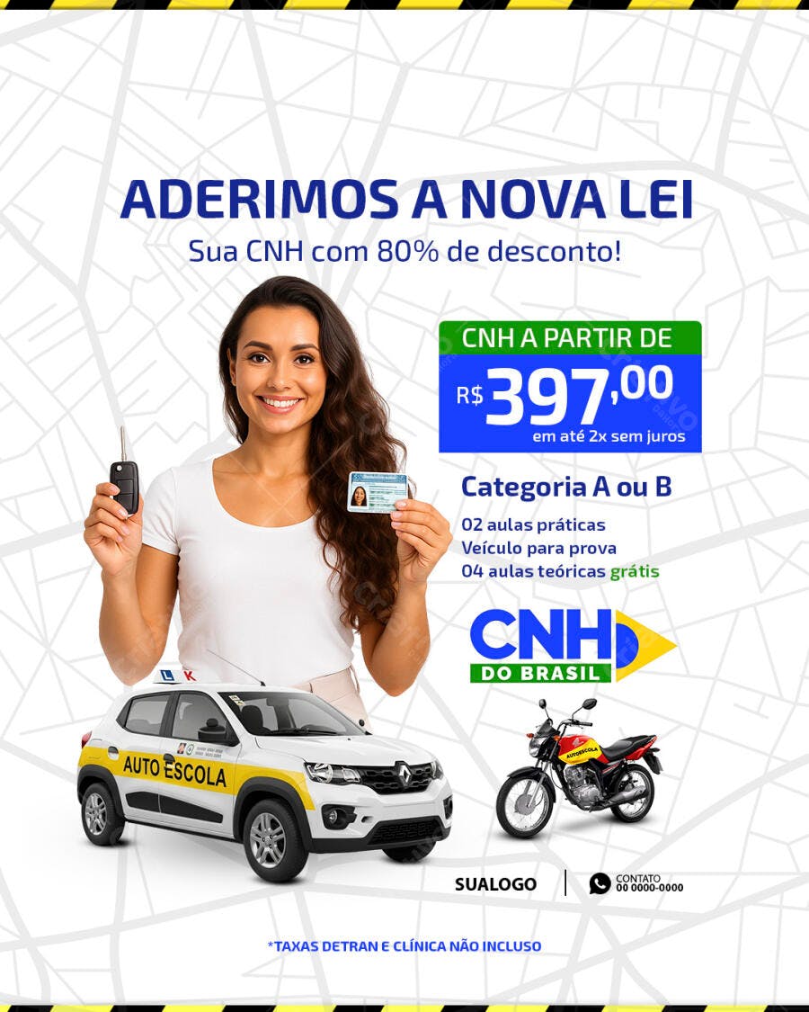 Flyer Auto Escola CNH Desconto 80% PSD Editável