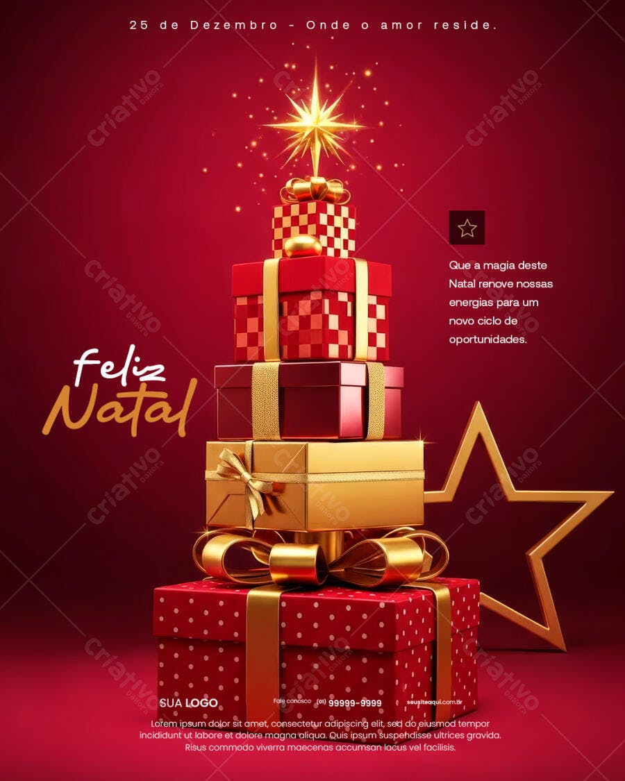 Flyer Feliz Natal Onde o Amor Reside com Presentes PSD Editável