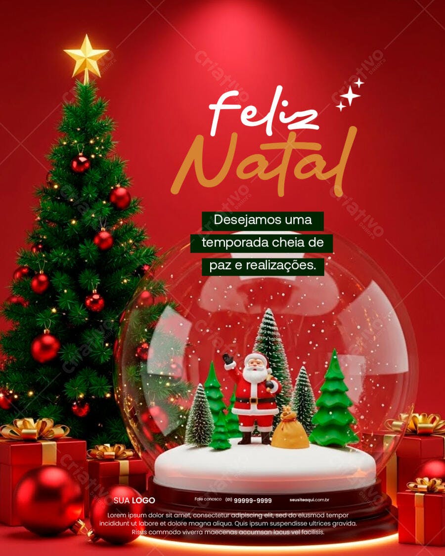 Post Redes Sociais Feliz Natal com Papai Noel e Árvore Psd Editável