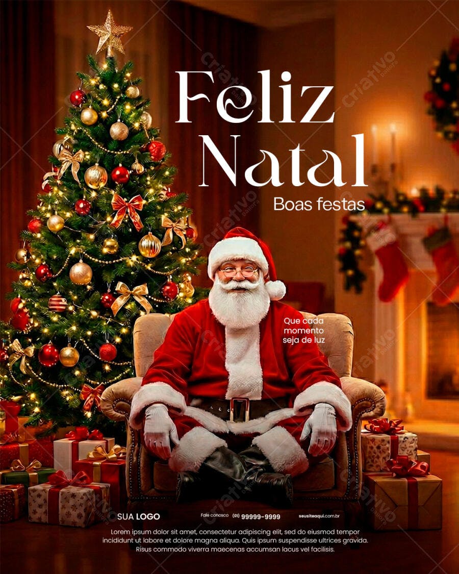 Flyer Natalino Papai Noel e Árvore de Natal PSD Editável