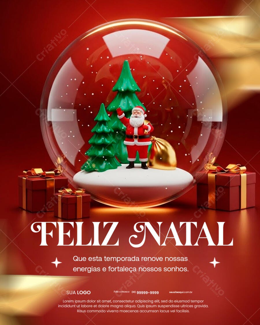 Flyer Feliz Natal com Papai Noel e Presentes PSD Editável